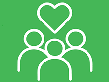 Group of three people with a heart icon