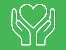 Hands cradling a heart icon